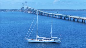 Boat beside Newport Bridge