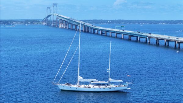 Boat beside Newport Bridge